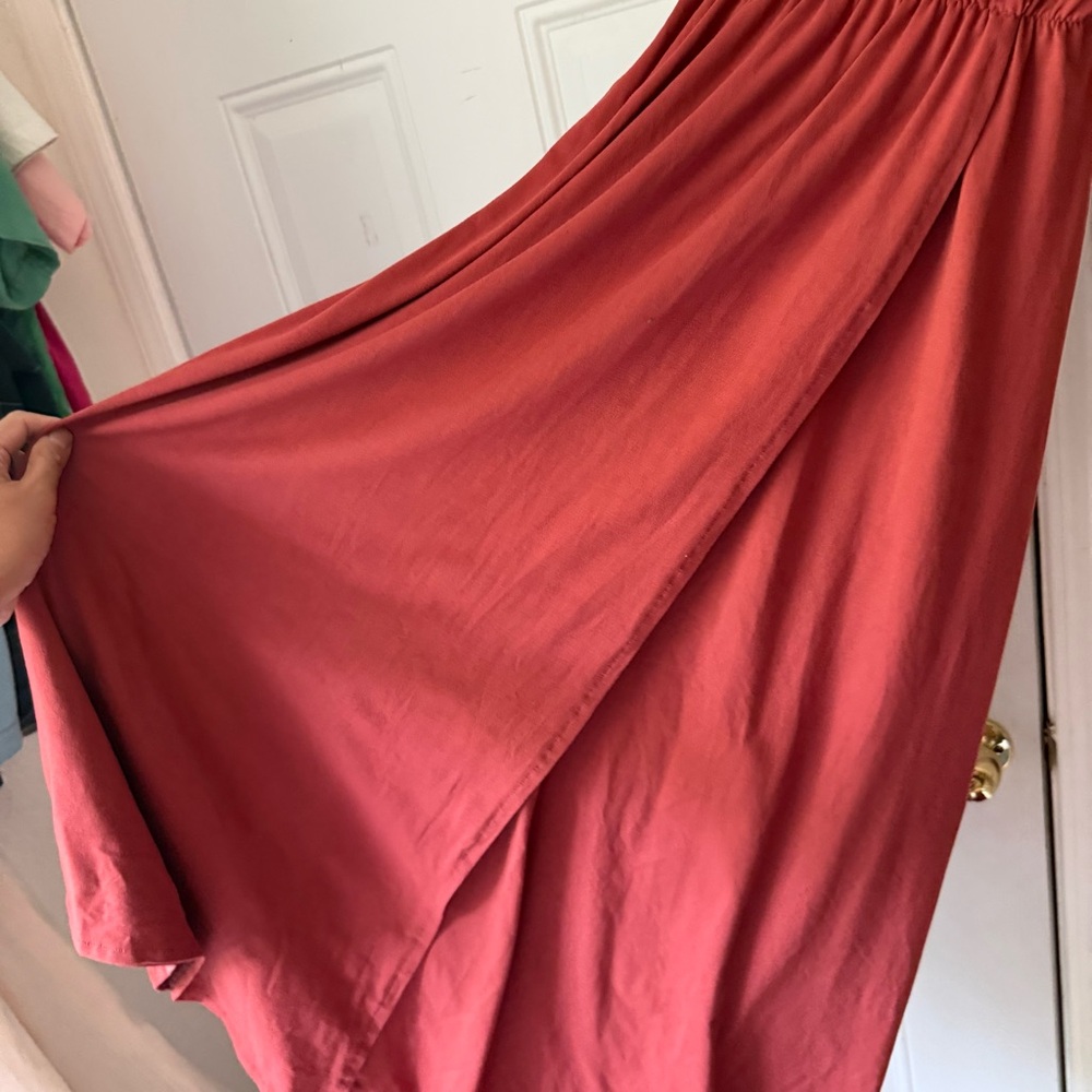 WILLIE & LOU salmon peach long sleeve surplice knit bamboo Lycra midi dress - Picture 4 of 7